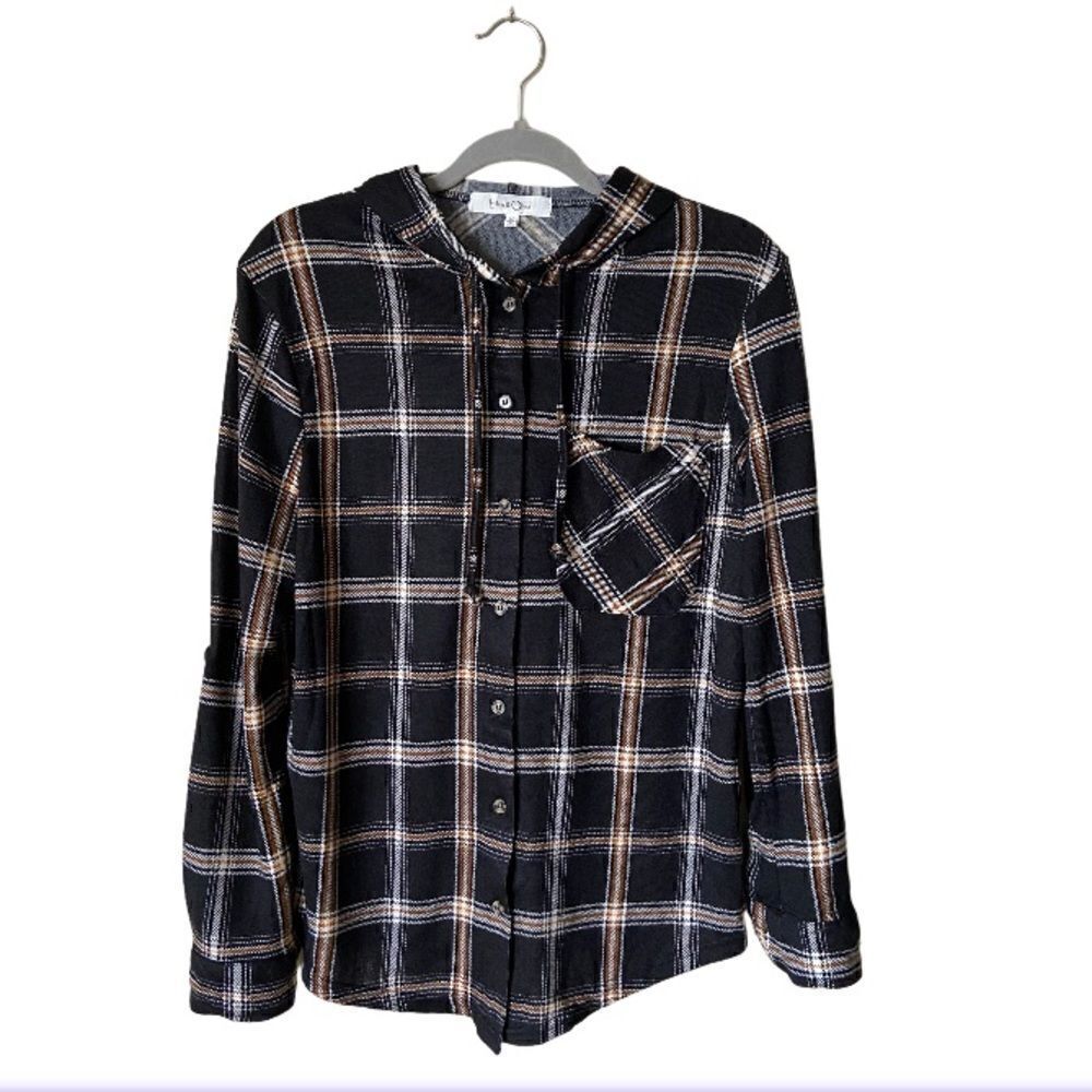 Eden & Olivia Black Shirt Button Down Plaid Size M